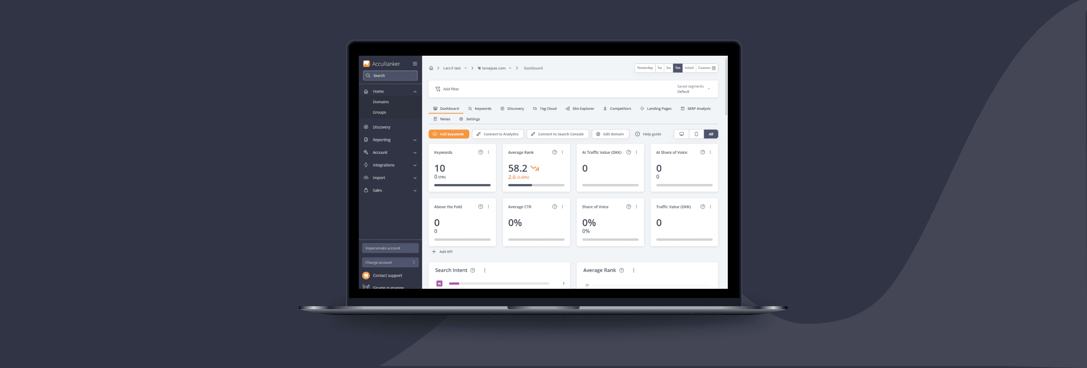 A laptop displaying a detailed dashboard on its screen, showcasing analytical data and visual elements