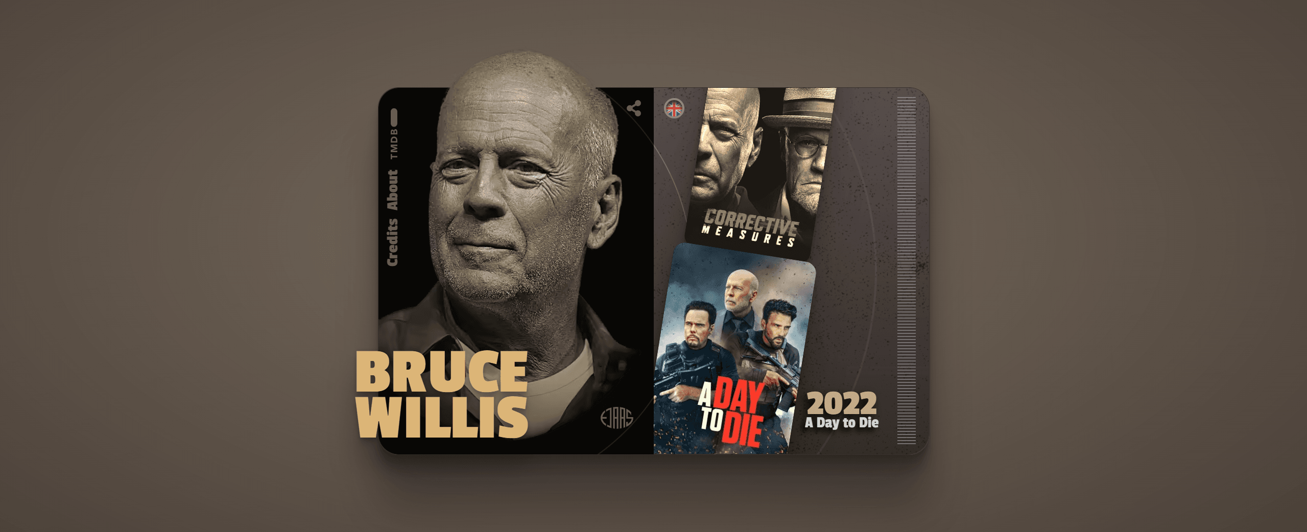 Screenshot from the Bruce Willis Rocks webapp