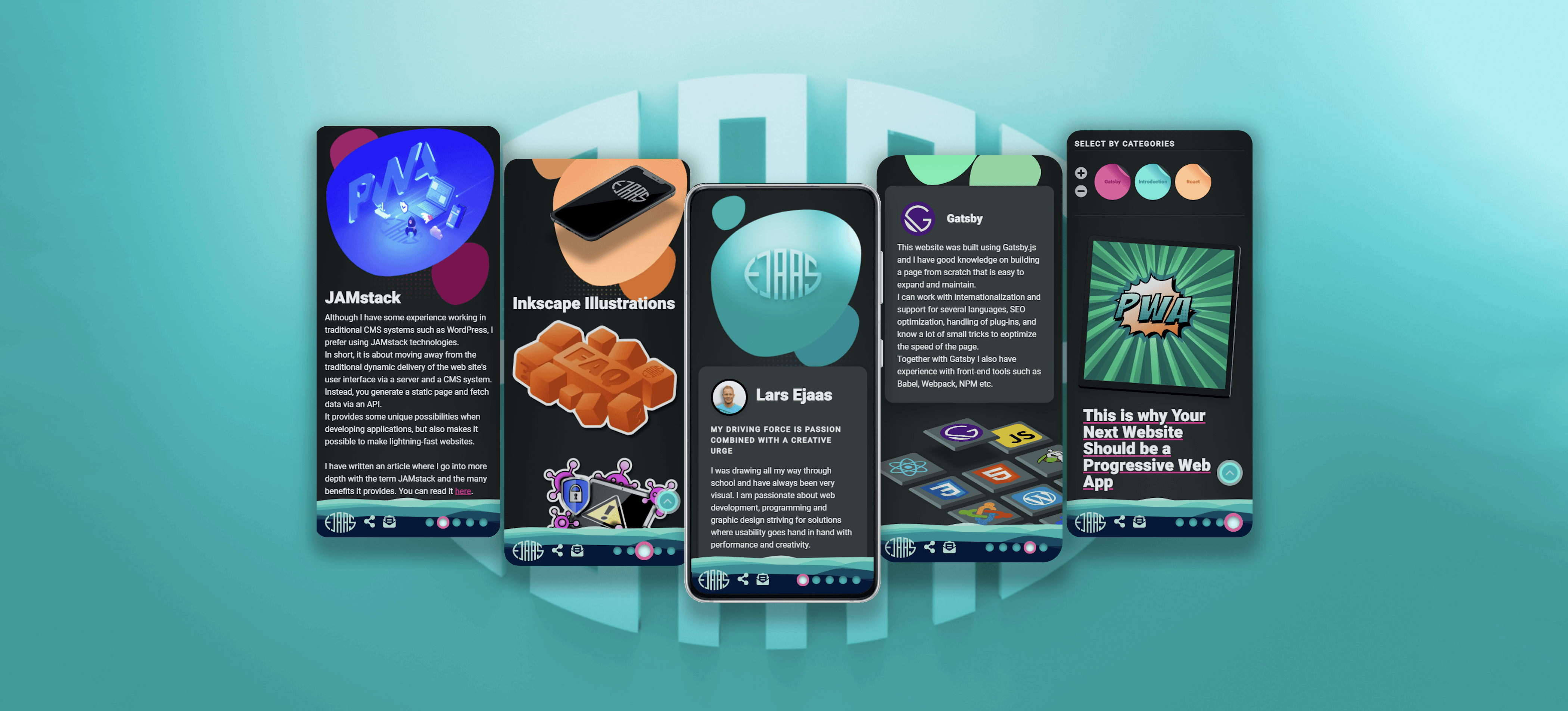 Various screenshots from the original version of the larsejaas.com website