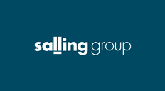 White text "salling group" on a dark teal background; clean, modern font conveys professionalism and simplicity.