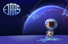 GitHub’s mascot Mona in a space-setting wearing a space suit stands before a globe looking at the Ejaas logo.